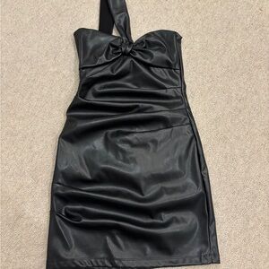 Nookie Elegant Leather Black One Shoulder Dress